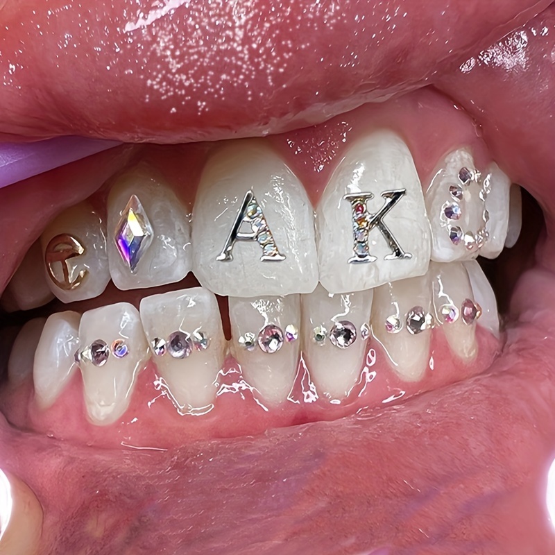 Super Shiny Tooth Gems Kit Hip Hop Punk Style Glass Flat Bottom Tooth Gems  Decoration Without Glue