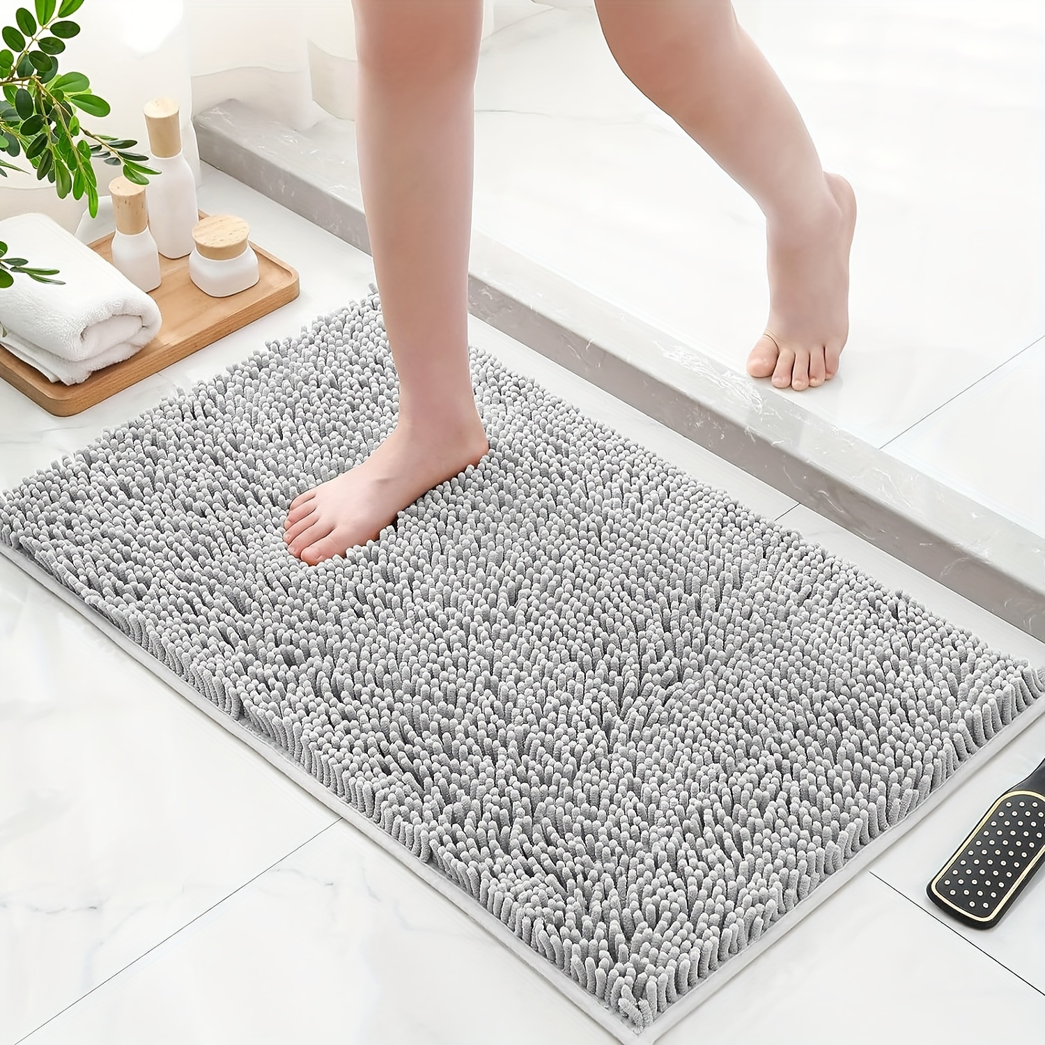 Diatomite Quick-Dry Stone Extra Large 58 x 21 Bath Mat - Gray