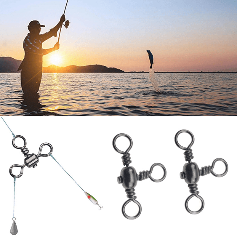 3 Way T-Turn Barrel Swivels Fishing, 40pcs Brass Barrel Triple Swivel Cross  Line 3-Way Barrel Fishing Connector with Red Fishing Beads for Freshwater