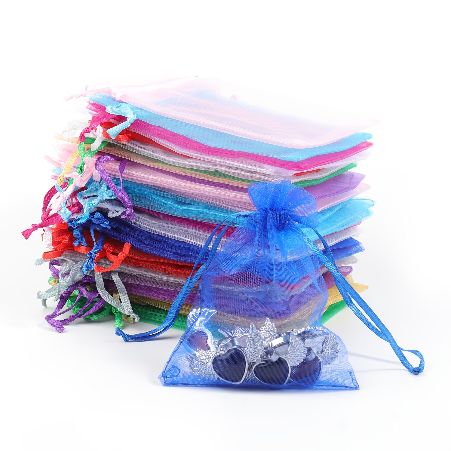 100 bolsas de organza grandes de 8 x 12 pulgadas de color mixto, bolsas de  joyería con cordón