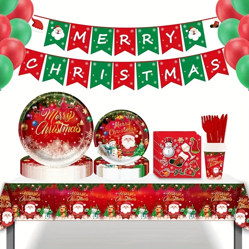 Table De Noël Avec Assiettes Et Gobelets Jetables Banque D'Images et Photos  Libres De Droits. Image 178917792