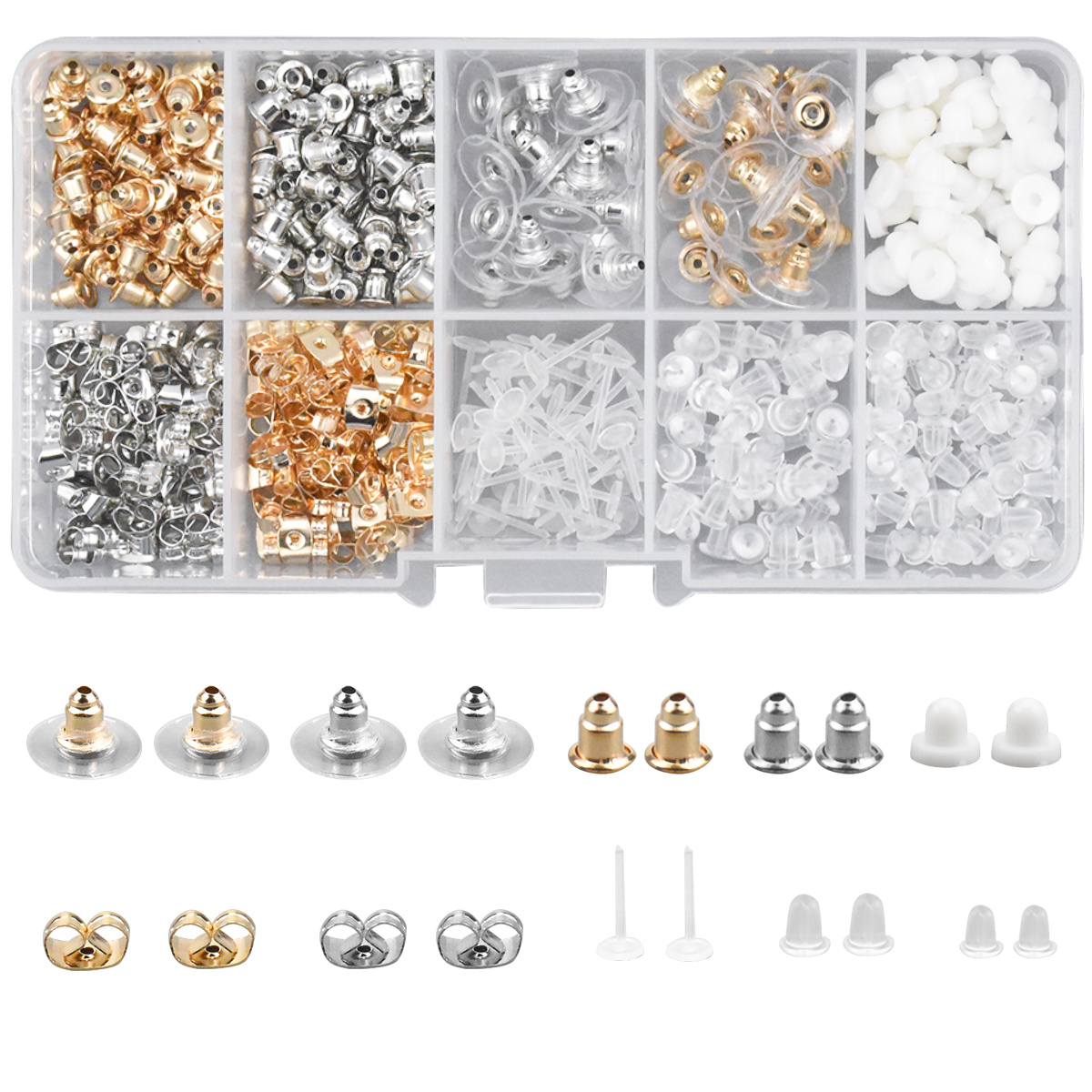 450Pcs Earring Backs, 10 Styles Earring Stoppers Clear Earrings Backs  Earring Safety Backs Rubber Plastic Butterfly Shape with Storage Box for  Women's DIY Jewelry Supplies