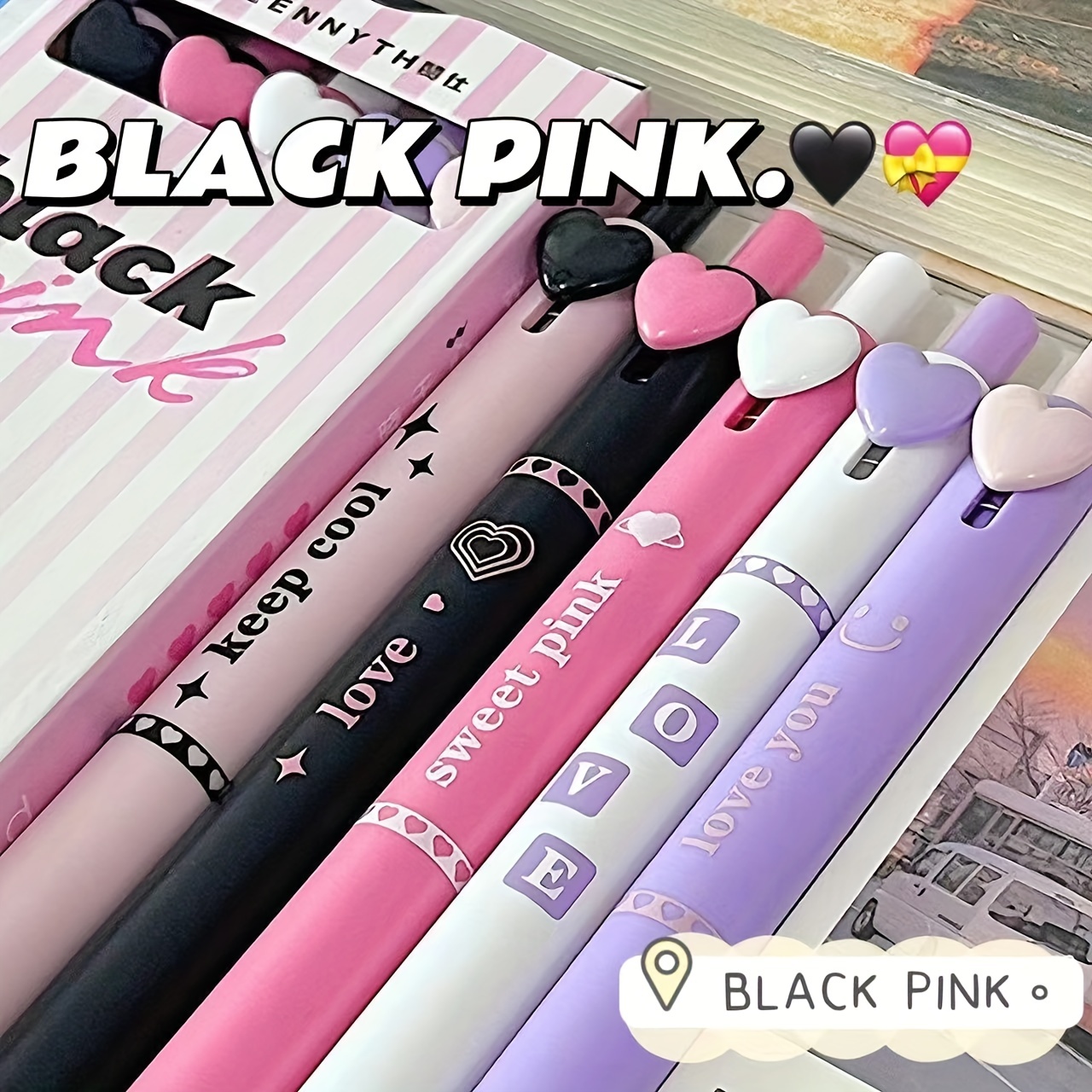 6 Pieces/Set BlackPink Retractable Gel Pen 0.5mm Black Ink Korean Girl  Group Black Pink Cute Girl Press Pen For Office Student Learning Stationery  Test Pen