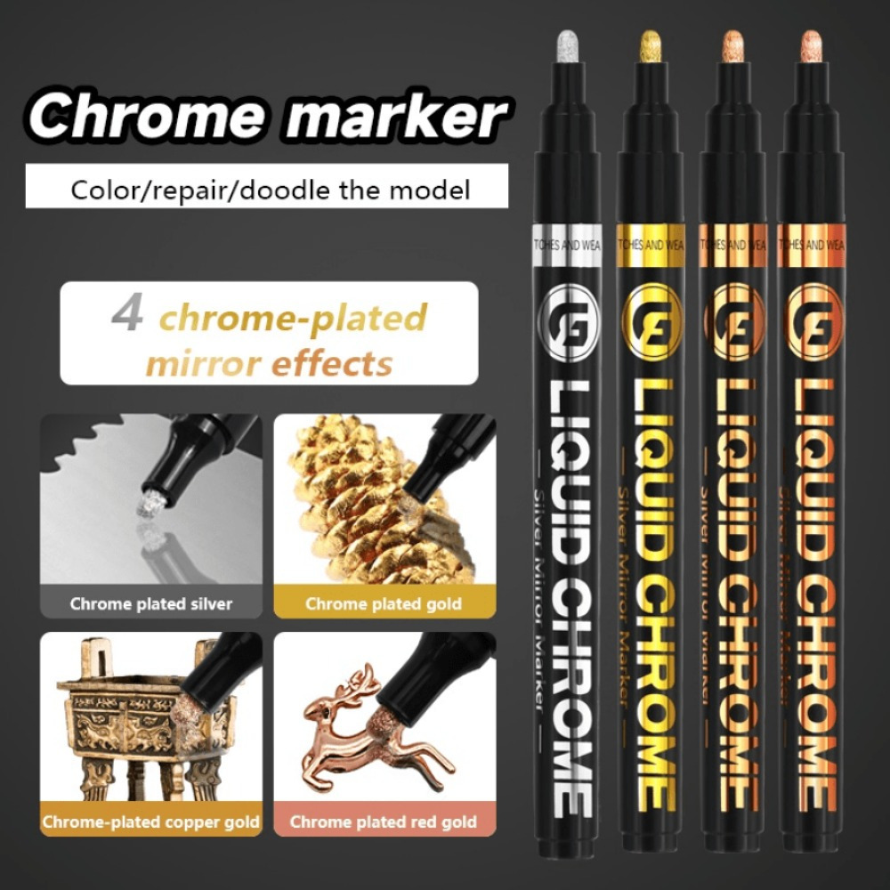 3color Mirror Marker DIY Reflective Paint Pen Gold Silver Copper