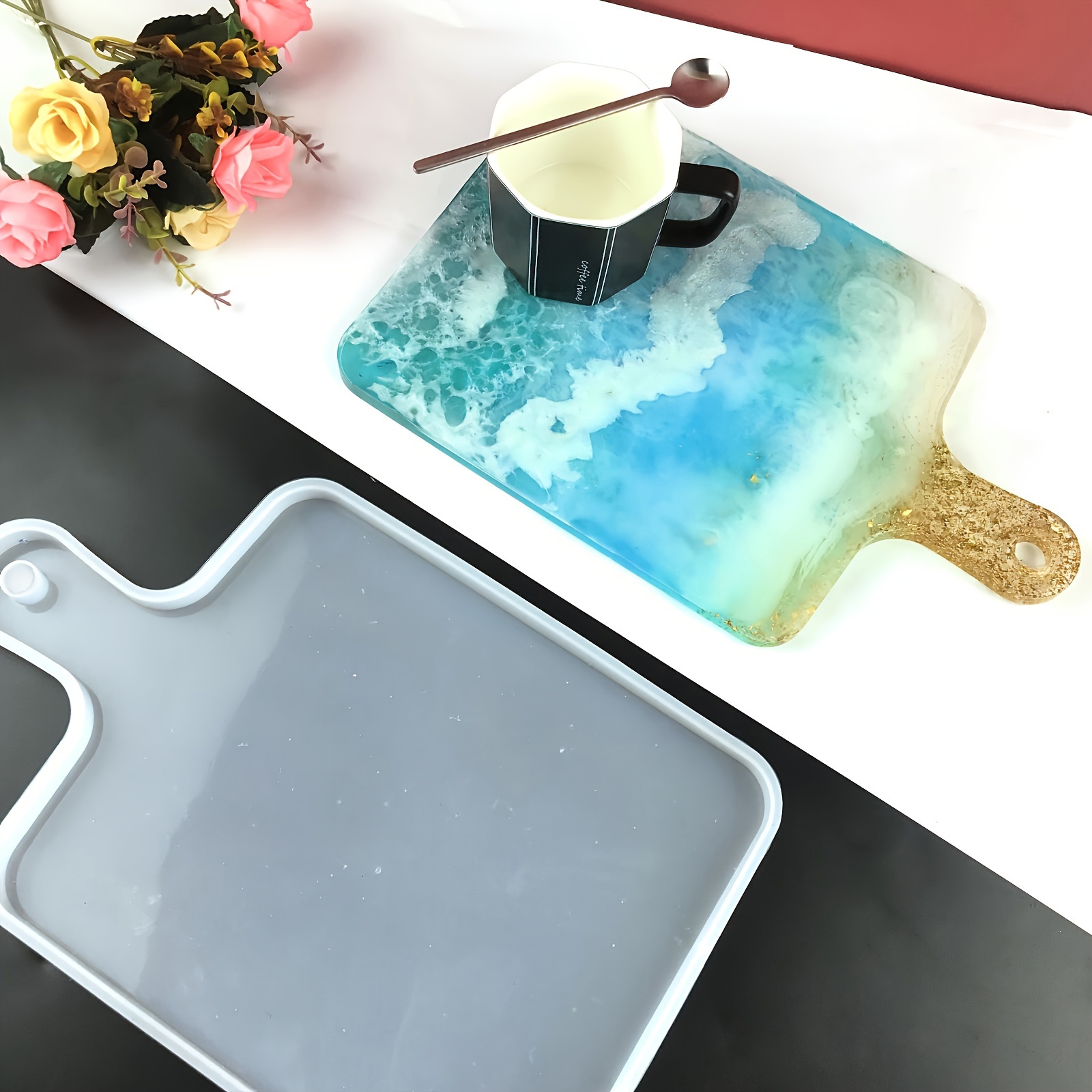 2 Pieces Silicone Tray Resin Mold Large Rectangle Rolling Tray Mold Oval  Epoxy Casting Coaster Mold Resin Serving Board Mold Jewelry Holder Mold  Fruit