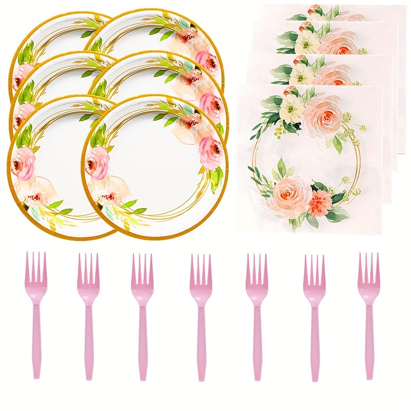 8pcs Platos Papel Flores Brillantes Vajilla Desechable 7'' - Temu