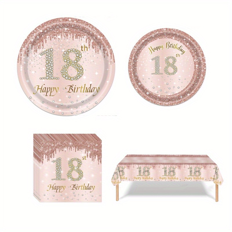 Suministros de fiesta de oro rosa para 21 cumpleaños, vajilla desechable  para 24 invitados, incluye platos de papel de 7 pulgadas, platos de 9