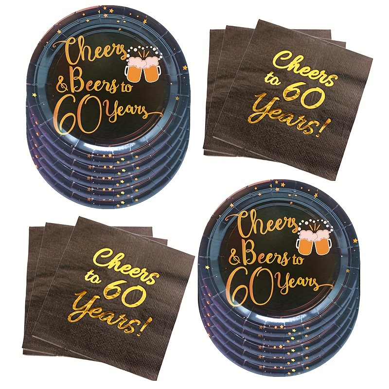 16 Pack Cheers to 60 Years Plastic Party Cups - 60th Birthday Decorations  for Men and Women, Anniversaries (Black, 16 oz) 