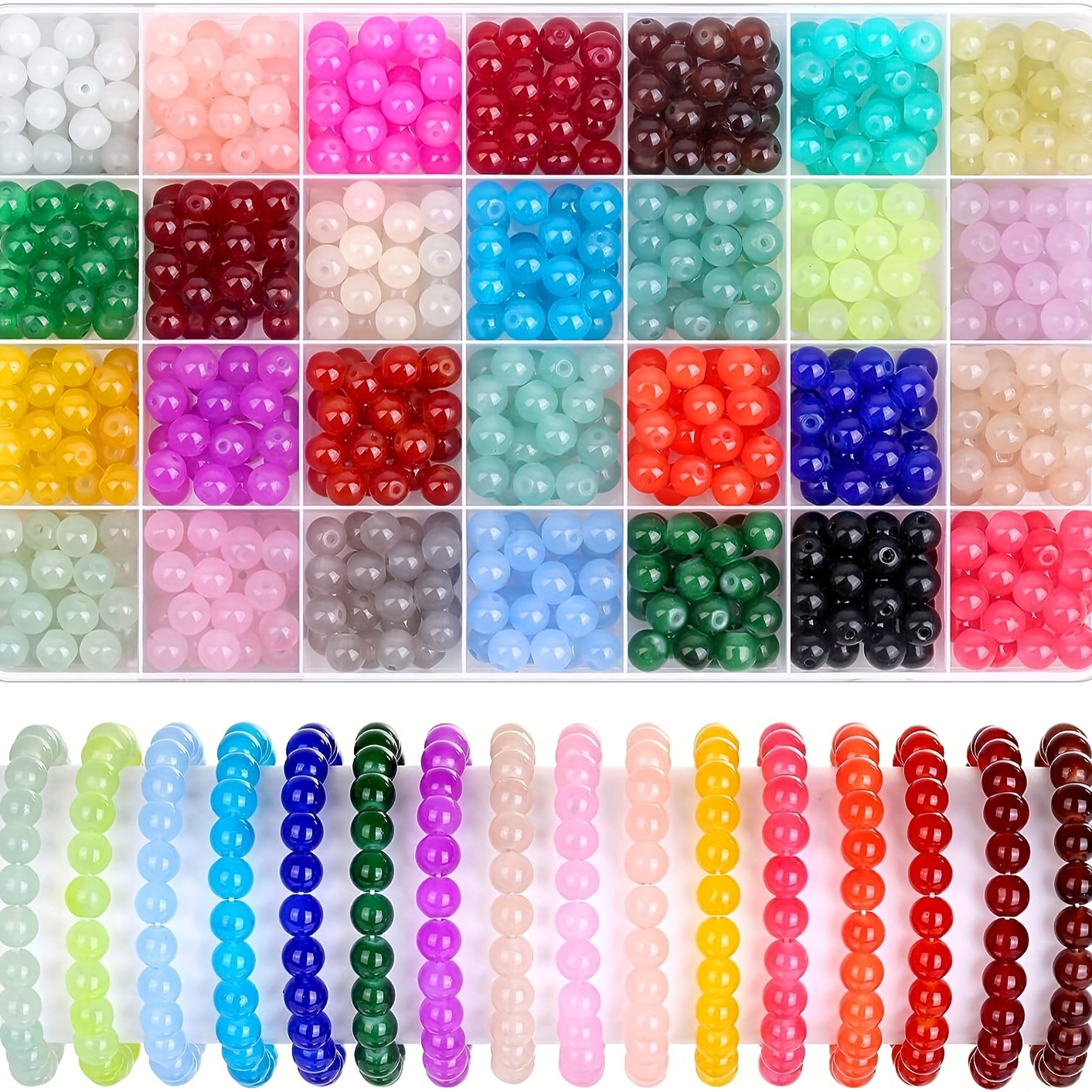 Glass Beads for Jewelry Making Kit, 8MM Imitating Natural Jade Bracelets  Beads Kit - with Jump Rings