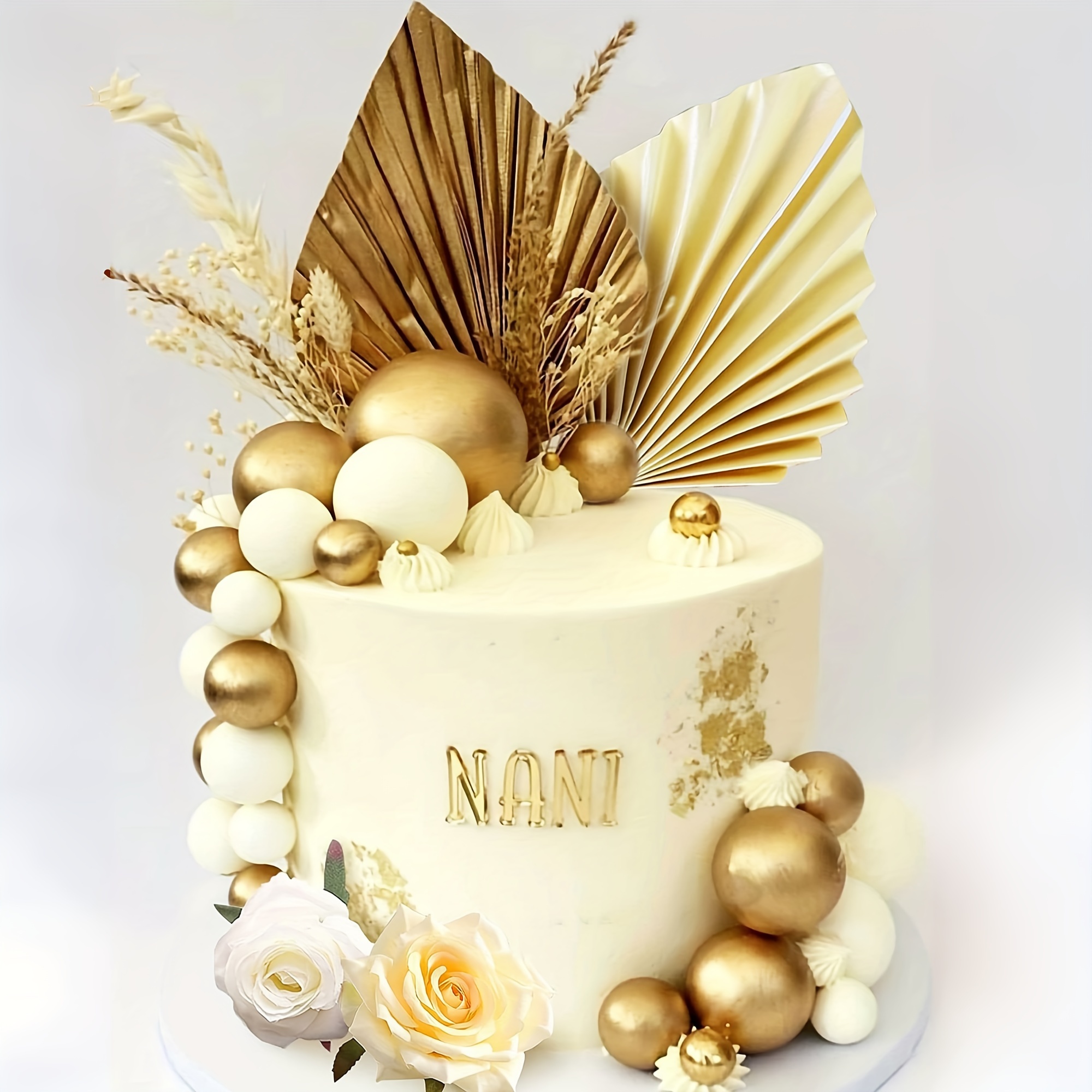 2 Pezzi Decorazioni Torta,decorazione per torte in stile bohémien,  Decorazione per torta con palline in oro bianco,per Feste di Compleann,Baby