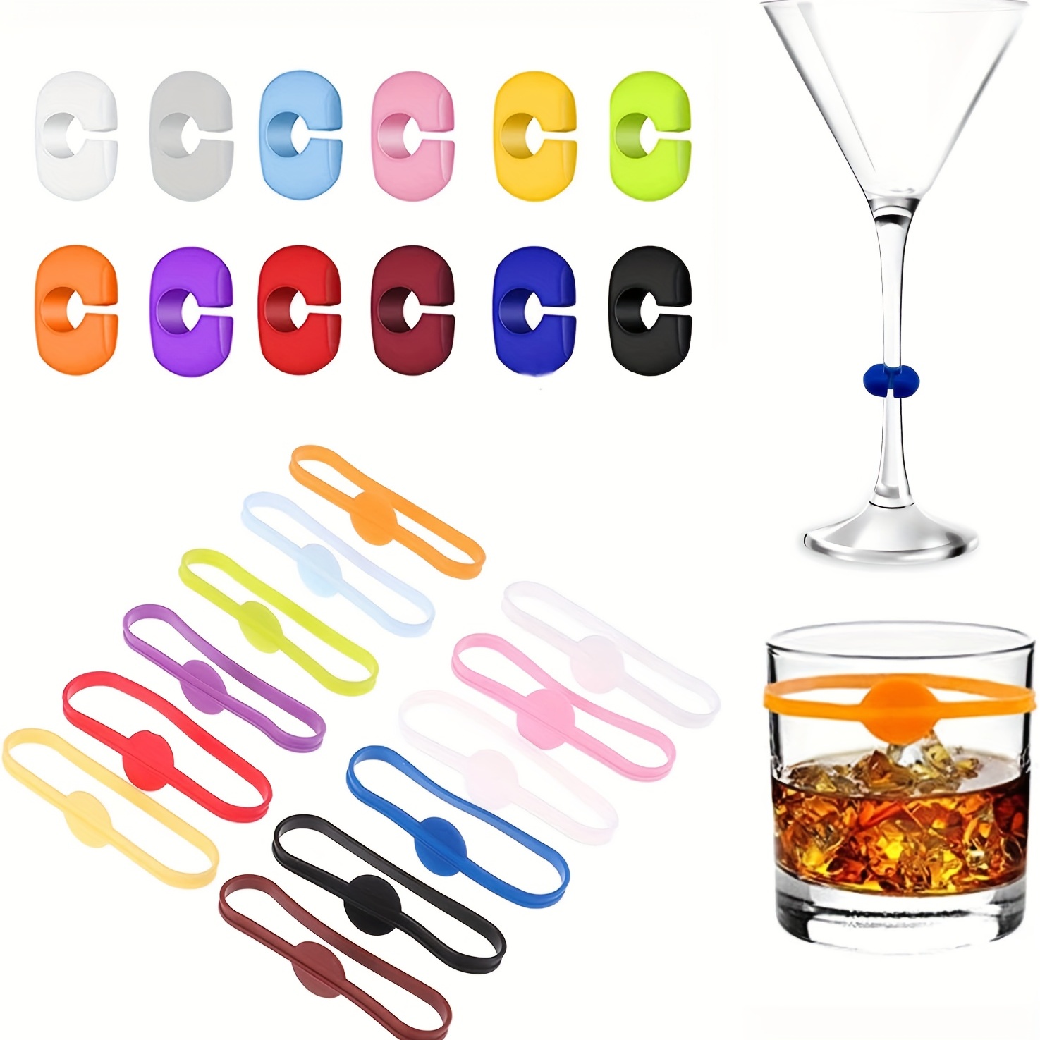 12Pcs Wine Glass Markers Set Of 12 Mini Circle Silicone Drink Glass Charms  Tags Recognizer Cup Labels Signs For Party Bar