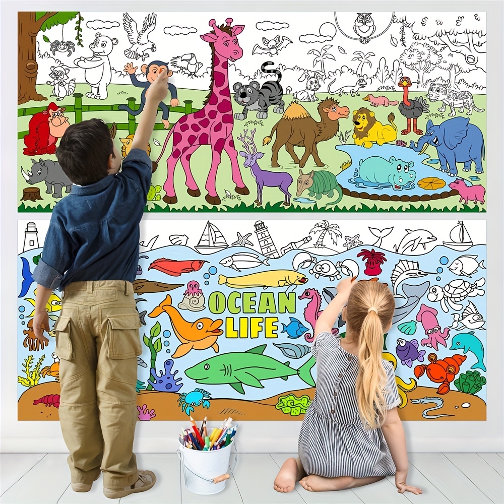 Niños al aire libre con casa y arcoiris para colorear, pintar e imprimir