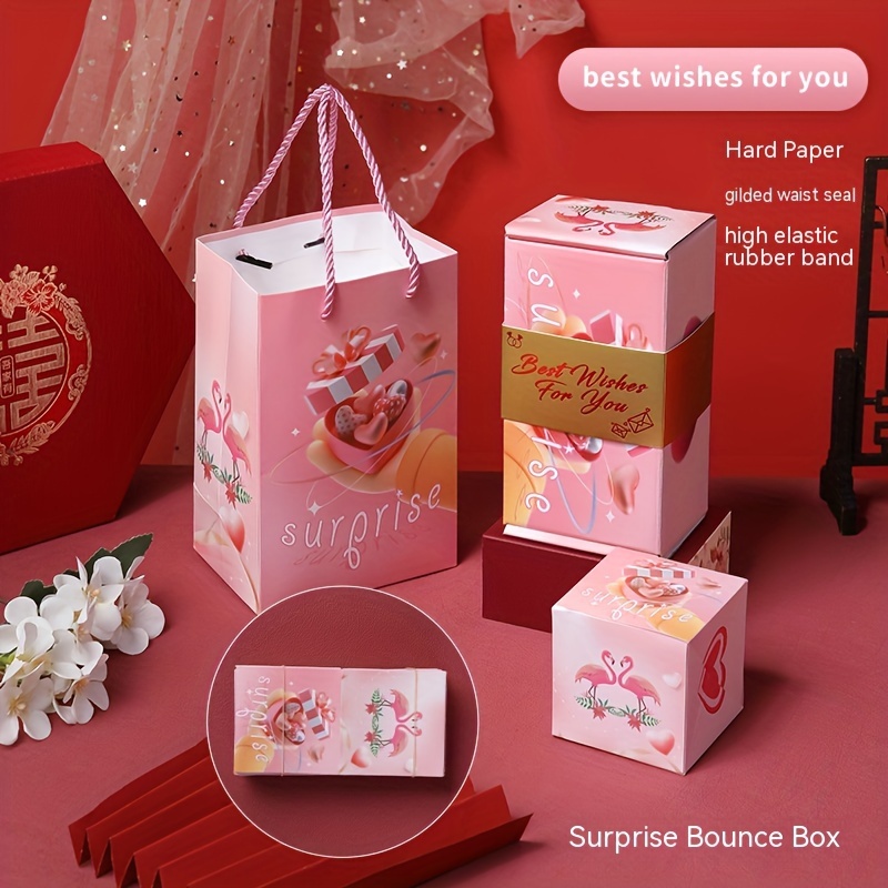  Caja de regalo sorpresa, caja de regalo de cumpleaños con  diseño único plegable de sobres rojos, caja de propuesta, caja de regalo de  lujo para regalo (16 rebotes, rosa con mejores