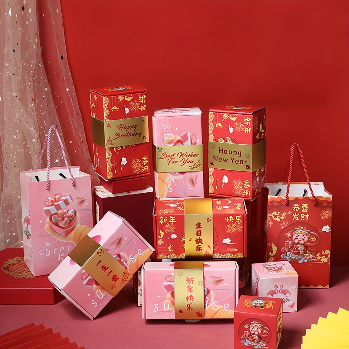 Caja de regalo sorpresa, caja de regalo de cumpleaños con  diseño único plegable de sobres rojos, caja de propuesta, caja de regalo de  lujo para regalo (18 rebotes, rosa con mejores