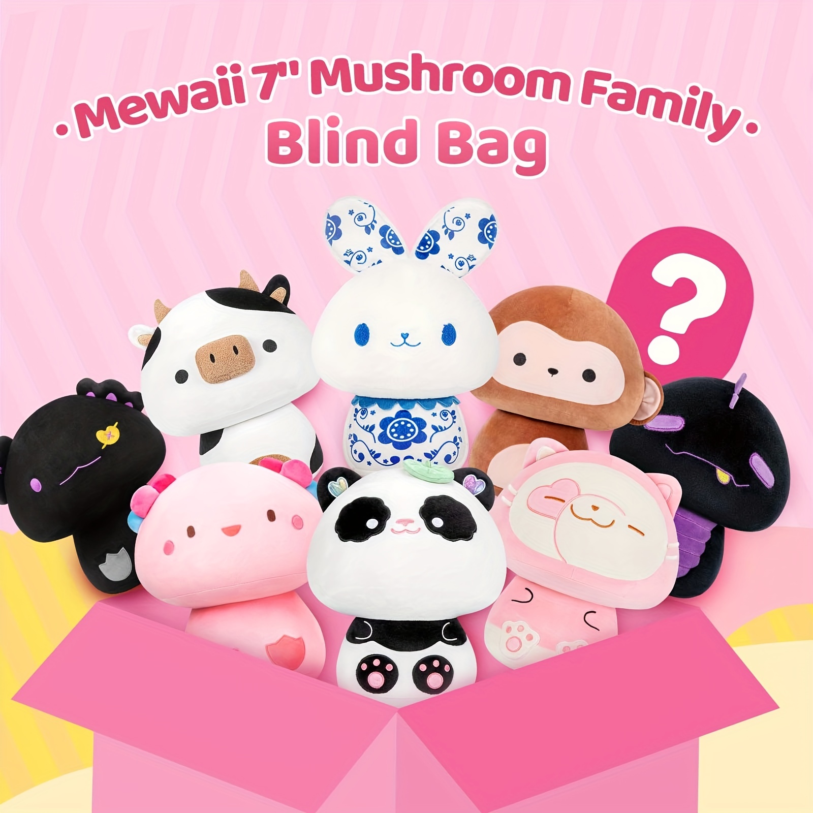 Mewaii 8 Mushroom Family Grey Wolf Kawaii Plush Pillow Squish Toy