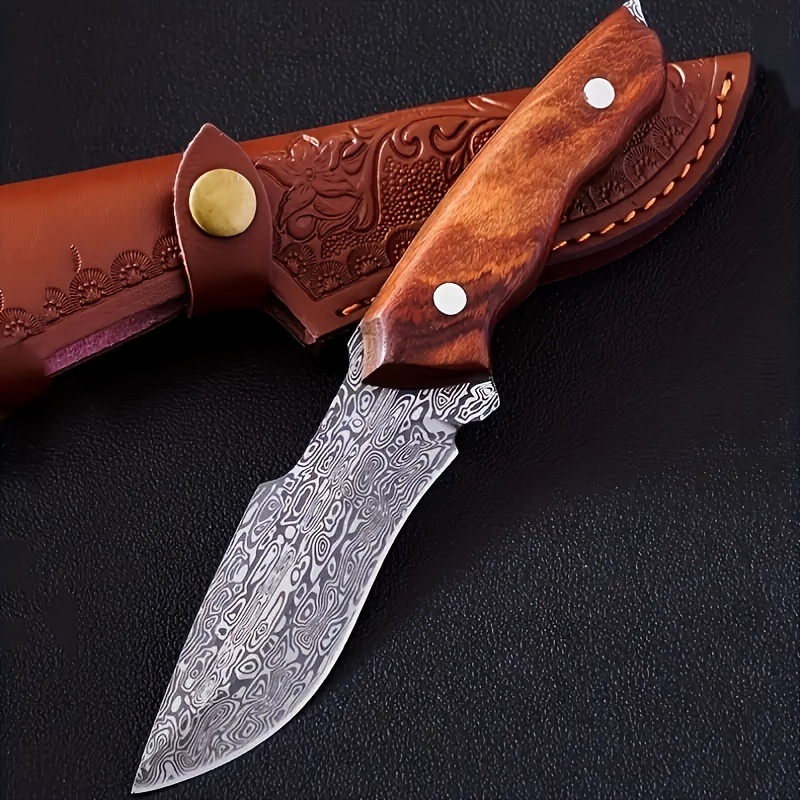 Cuchillo acero damasco patrón pluma