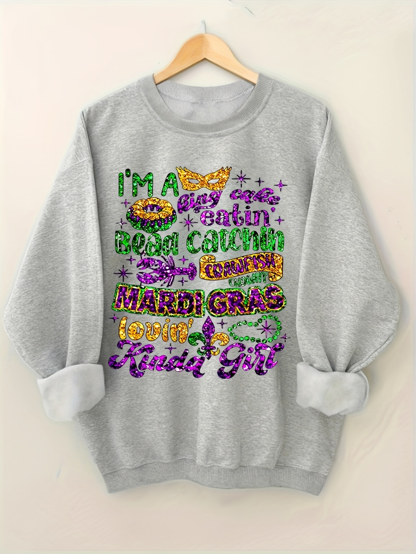 Mardi Gras Mask Sequin Patch Everyday Long Sleeve Tee