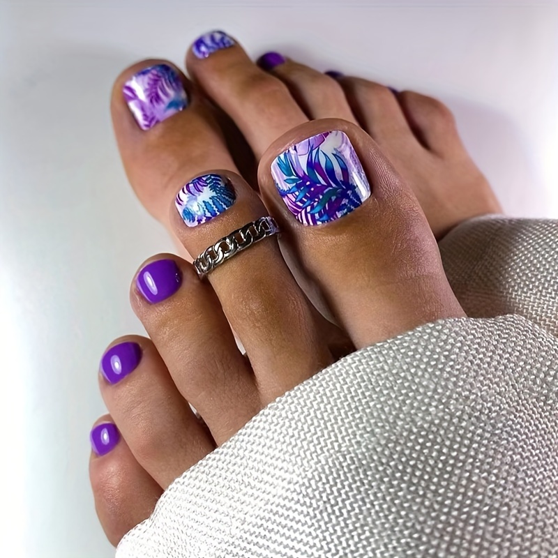 Matte Taro Light Purple with Glitter Gold Shimmer Toe Nails Press