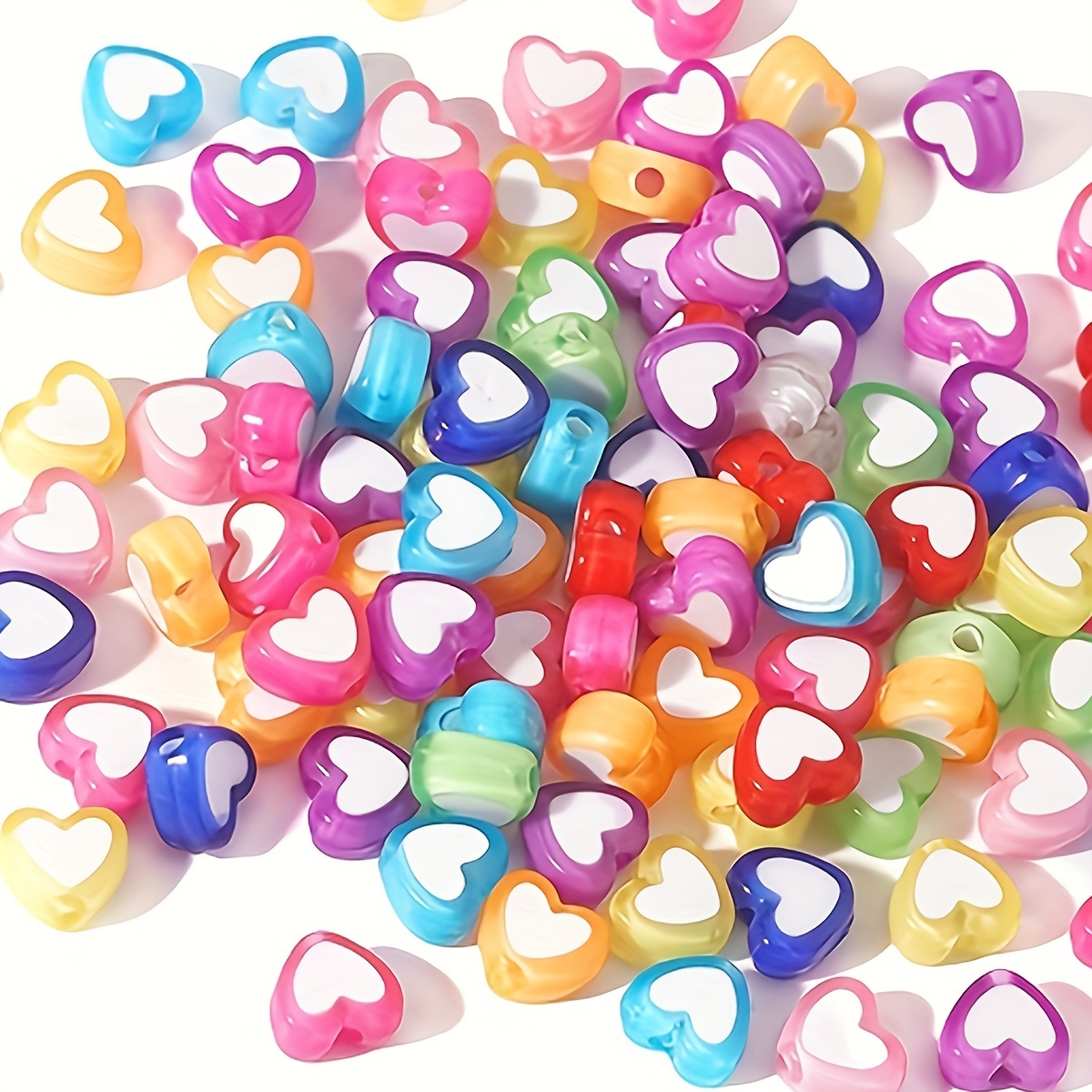 Heart Beads - 22mm Amazing AB Bright Color Opaque Double Heart Acrylic or  Resin Beads - 10 pcs set