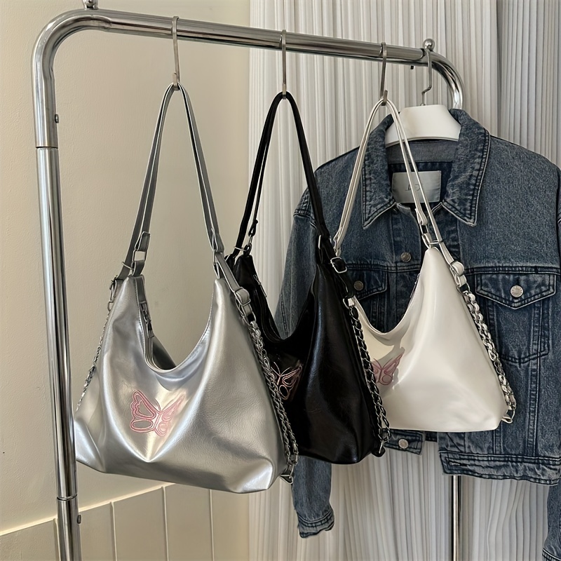 Letter Detail Tote Bag, Y2K Large Capacity Shoulder Bag, Women Stylish Hobo  Bag For Work & Shopping