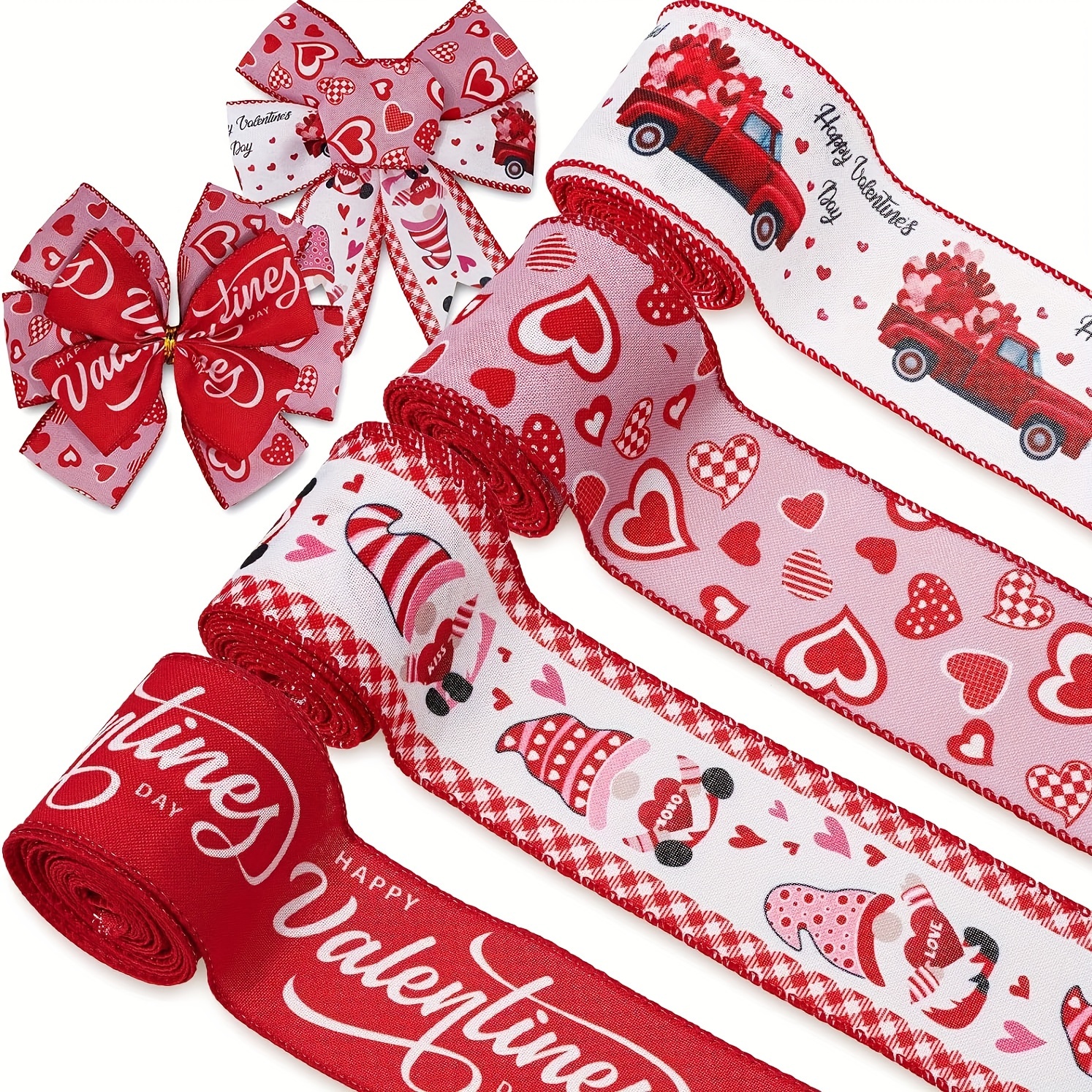 30 Yards Valentine's Day Wired Edge Ribbon 2.5 Inch Buffalo Plaids Heart