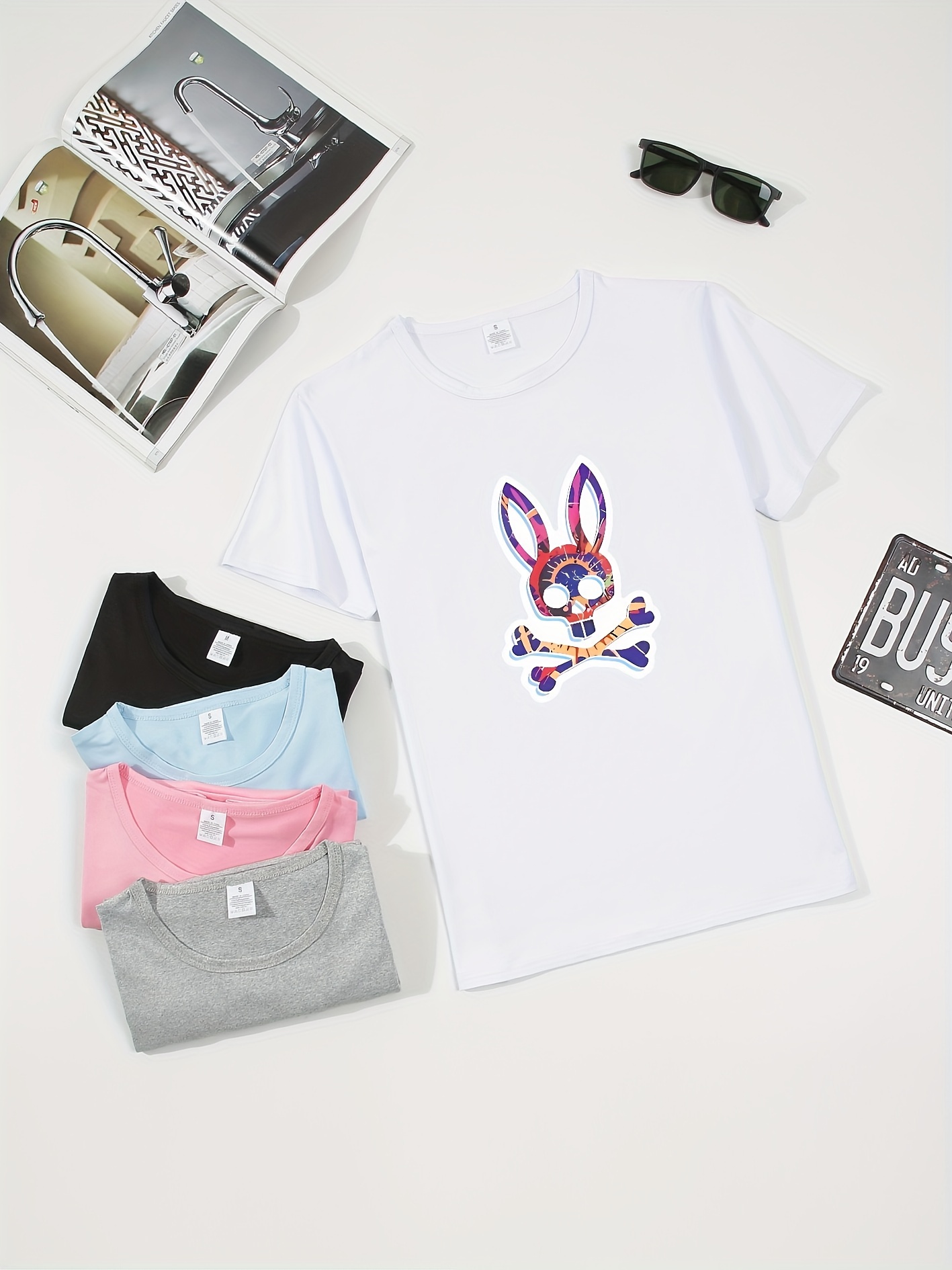 2023 Summer Luxury Rabbit Cotton Men's T-shirt Short Sleeve Men