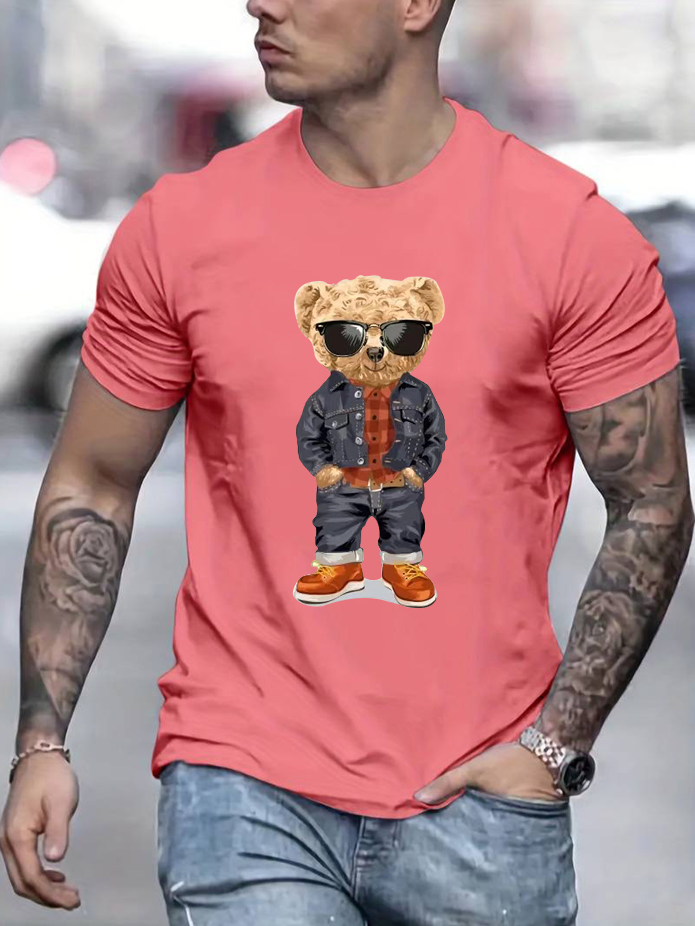 Summer Cotton Teddy Bear Print TShirt Luxury Brand Men's T-Shirt