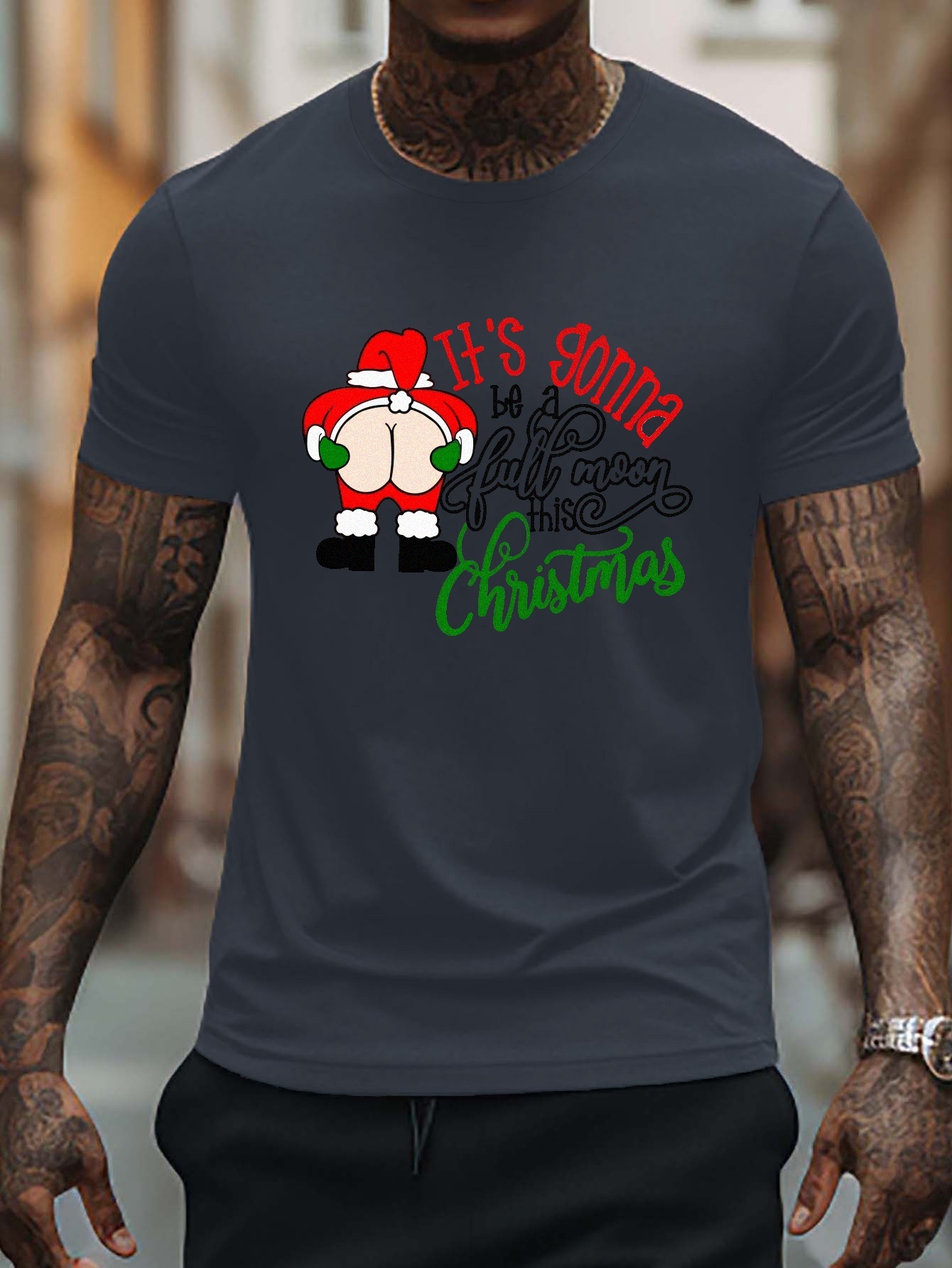 Mens Shirts Ugly Christmas 3D Muscle Print Graphic Tees Loose Fit
