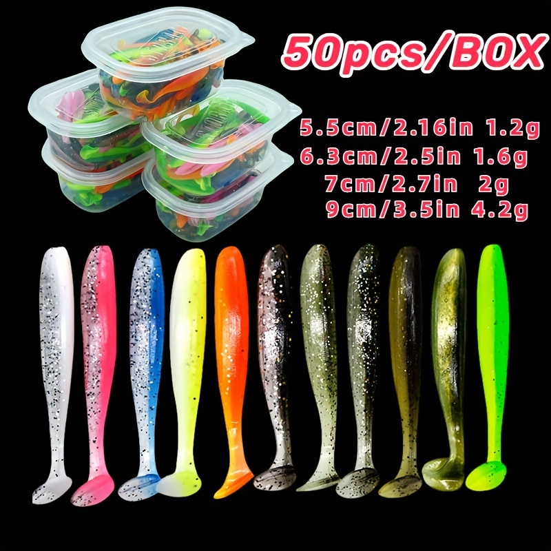 50Pcs Soft Bait, Silicone Flat Tail Simulated Flexible Fishing Soft Lure  for Fishing Freshwater Saltwater