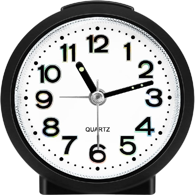 RV (Blanco) Reloj despertador analógico silencioso que no hace tictac, reloj  despertador de cuarzo con función de repetición, luz nocturna, reloj  despertador portátil, funciona con pilas, adecuado para dormitorio, sala de  estar