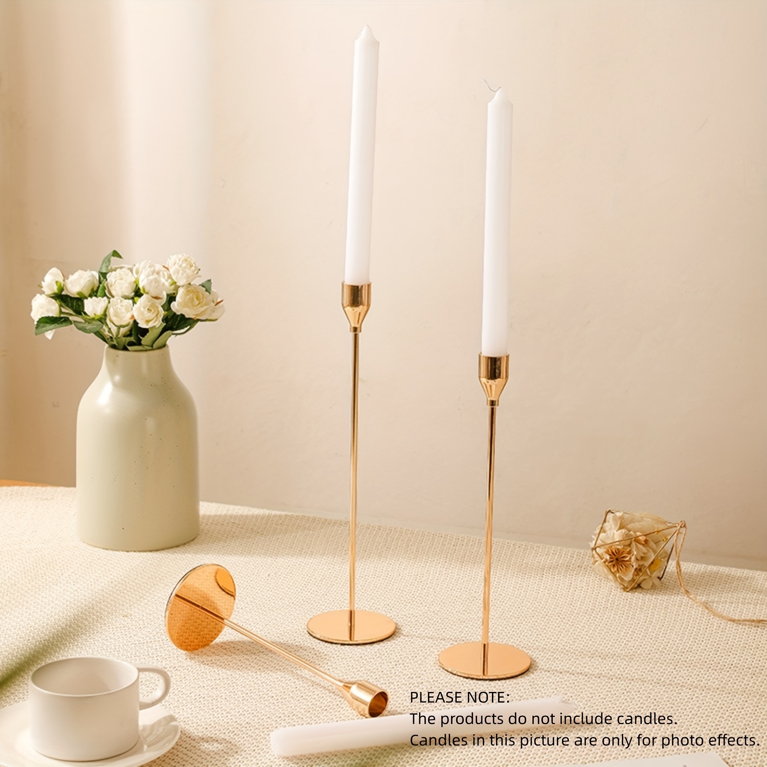  Wooden Candlestick Holders for Taper Candles Set of 3, Luxury  Wood Candle Holders with Gold Cups and Decorative Wooden Cubes, Fireplace Candle  Holder