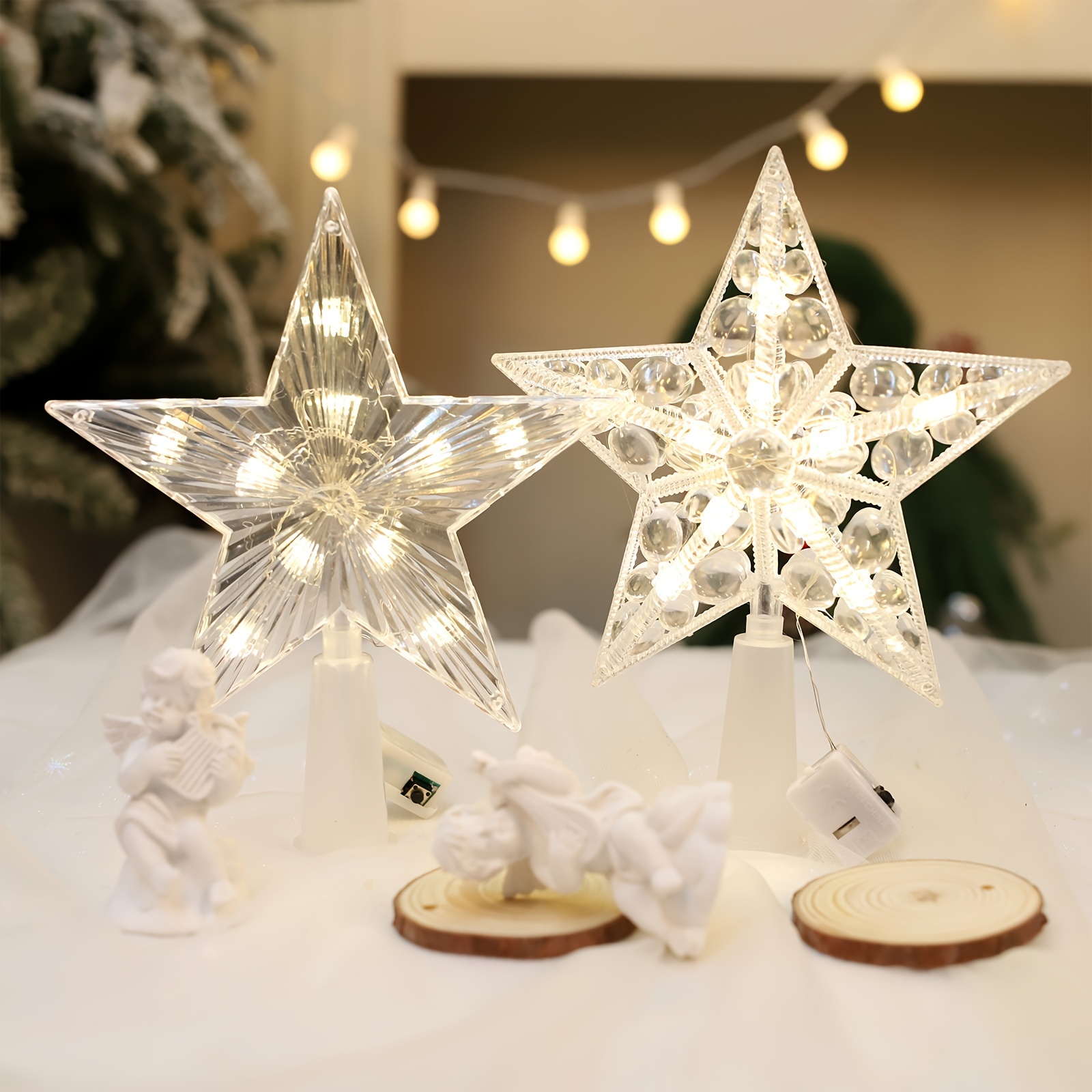 Lighted Christmas Tree Topper Led White Snowflake - Temu