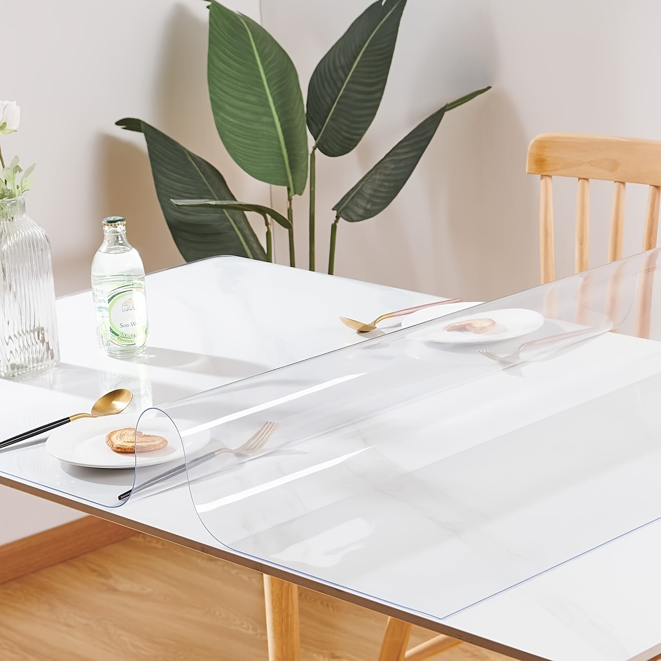 Protector de mesa de plástico transparente resistente al agua de 40 x 84  pulgadas para mesa de cocina, mantel de vinilo de PVC, rectangular, mesa de