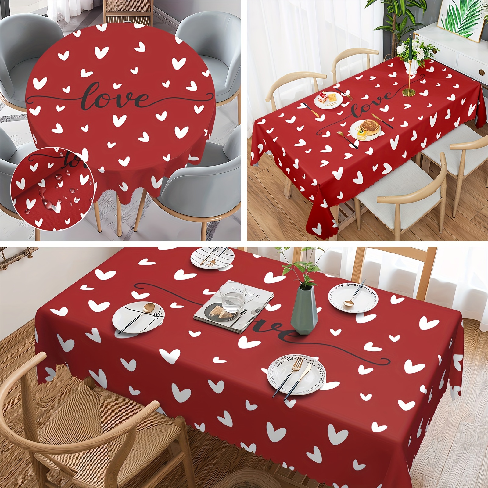 Rectangle Valentine Tablecloth Waterproof & Stainproof Valentine Day  Tablecloths, Red Love Heart Buffalo Plaid Table Cloth Washable Polyester