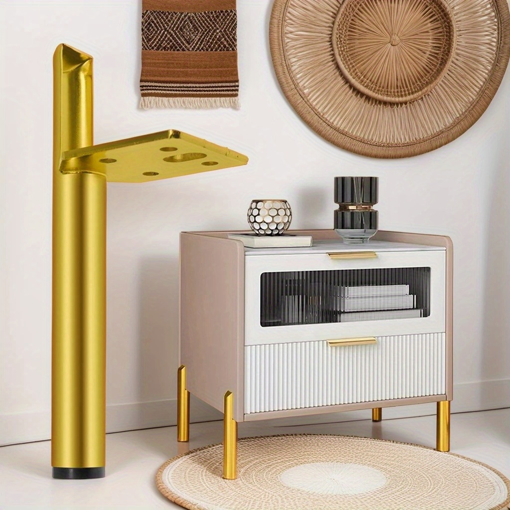 Pack de 4 patas rectas para muebles con forma cónica y protección  antideslizante de 20cm color dorado