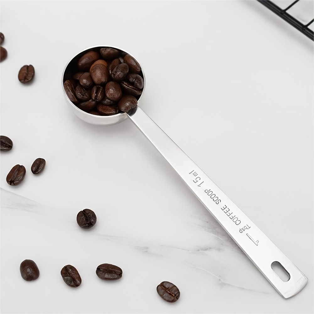 2 Pack Coffee Scoop, Tablespoon measure spoon contains 1 tablespoon (15ml)  and 2 tablespoons (30ml), Stainless steel long handle coffee spoon silver