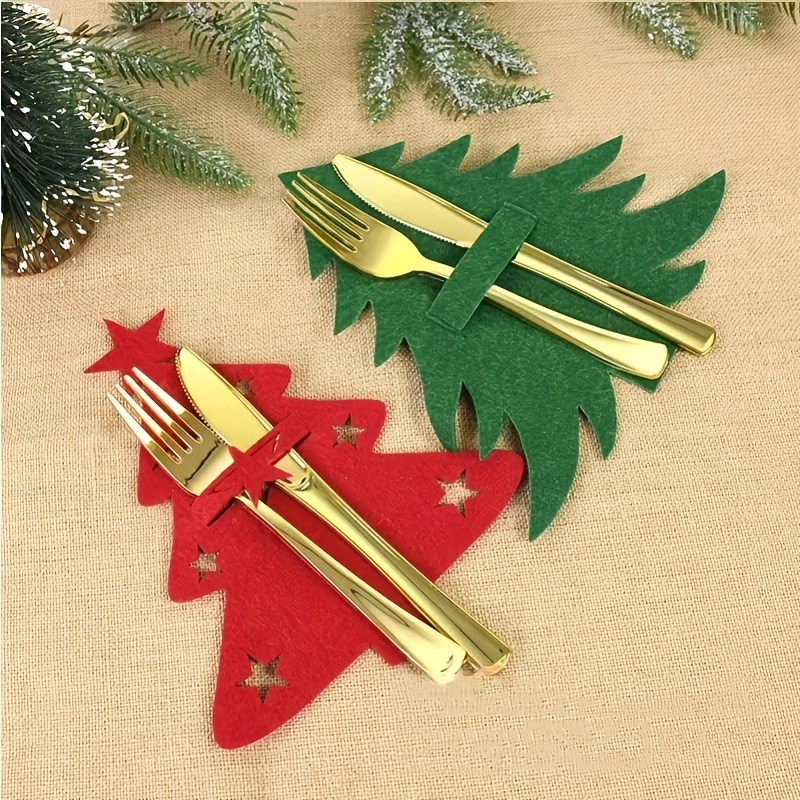 Decoracion de Mesa Navidad, 8 Pcs Porta Cubiertos Navideños de Fieltro  Árbol de Navidad Adornos Cestas Bolsa Soporte para Cubiertos, Rojo Verde  Navideña Cuchillos Tenedores Cucharas Vajilla Bolsas : : Hogar y