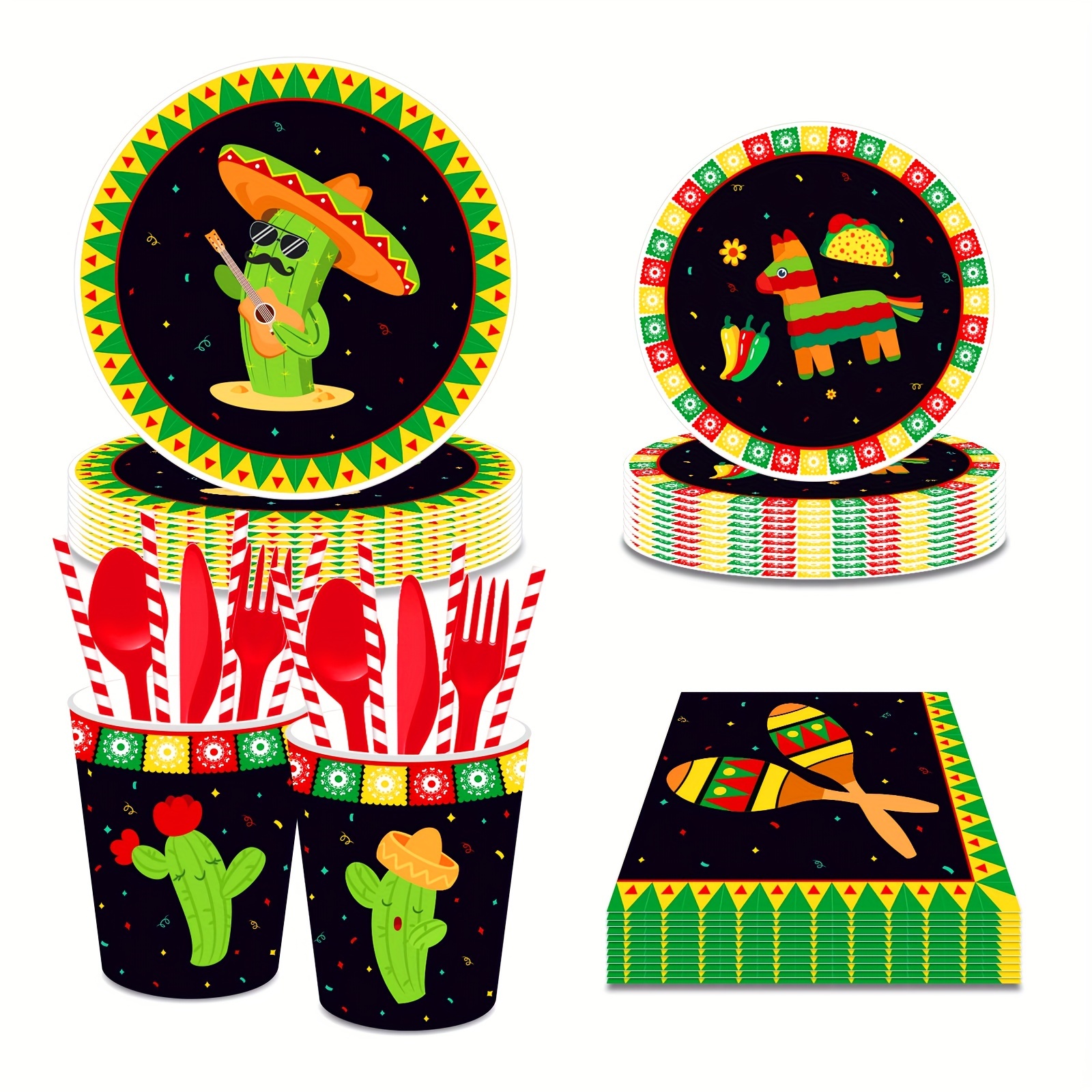 Paquete de 50 servilletas de fiesta mexicana para fiesta del Cinco de Mayo,  suministros de fiesta mexicana, desechables, servilletas de papel