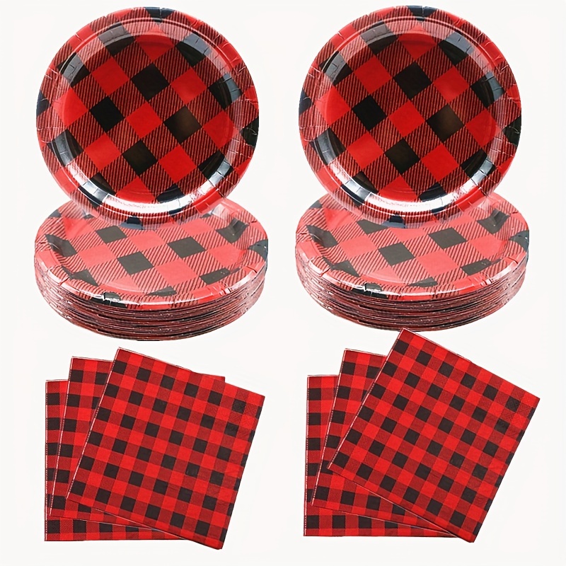 Christmas Paper Plates Serve 30 Guests, 120 PCS Disposable Christmas Party  Plates, Xmas Paper Plates and Napkins with Buffalo Plaid Pattern, Designed