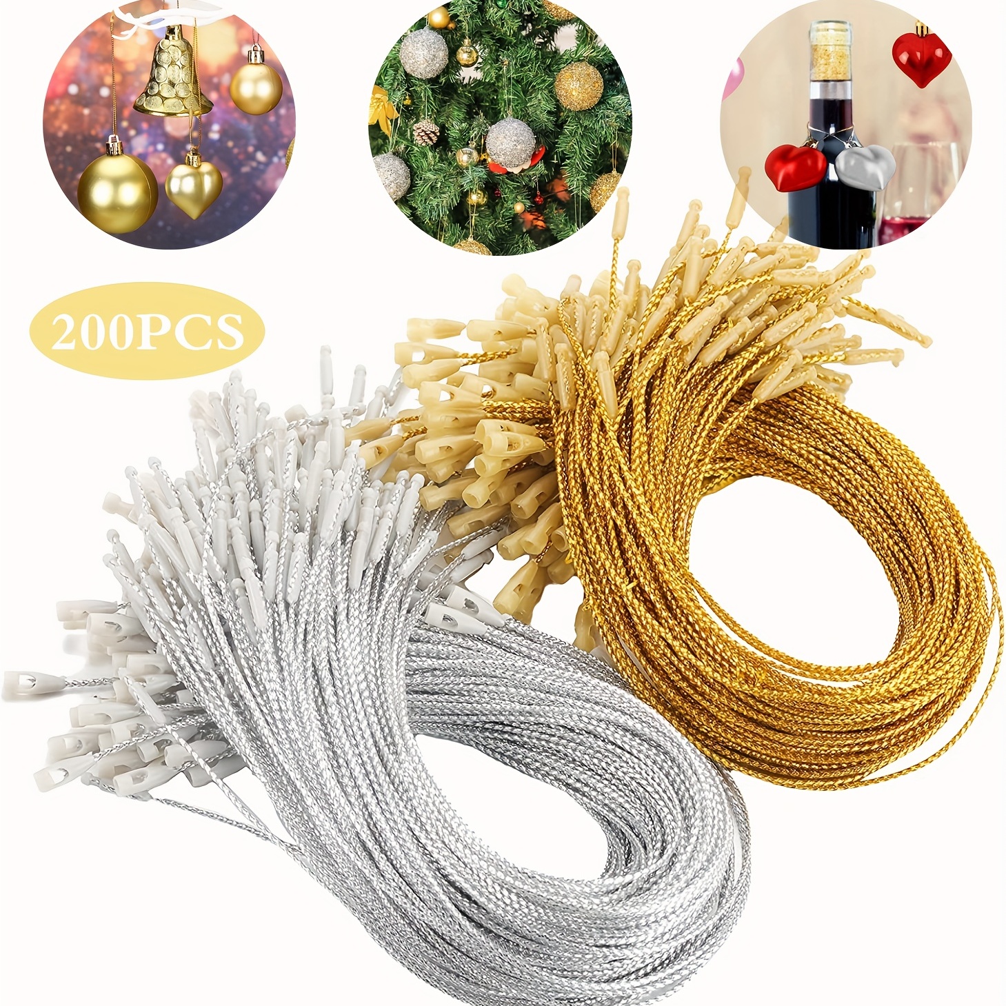 300 Pcs Christmas Ornament Hooks Hangers Ornament String with Snaps  Fasteners