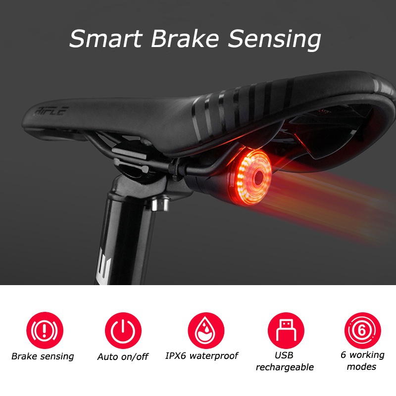 Luz intermitente para bicicleta, luz trasera de bicicleta con señal de giro  para ciclismo y 6 modos de luz, luz estroboscópica de advertencia trasera