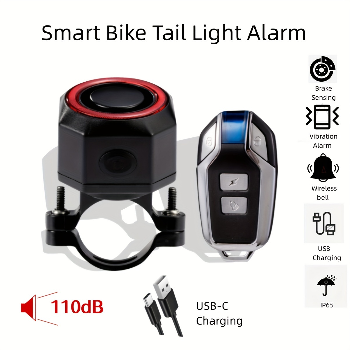 WSDCAM Alarma de bloqueo de bicicleta de 110 dB con control remoto, alarma  de bloqueo universal, alarma de seguridad antirrobo, sensor de movimiento