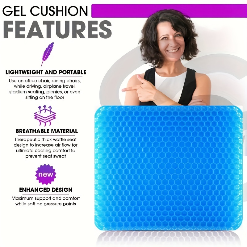  Gel Seat Cushion, for Long Sitting -Double Thick Gel Seat  Cushion Breathable Honeycomb Chair Cushion with Non-Slip Cover for Office  Chair Car, Wheelchair, Long Trips,Relief Sciatica Pain : Office Products