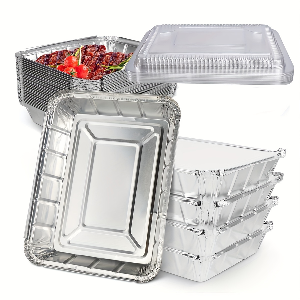 Aluminum Foil Pans With Clear Plastic Lids, Meal Prep Food Container  Tupperware Sets, Disposable Cookware, Takeout, Restaurants & Catering,  Leftover