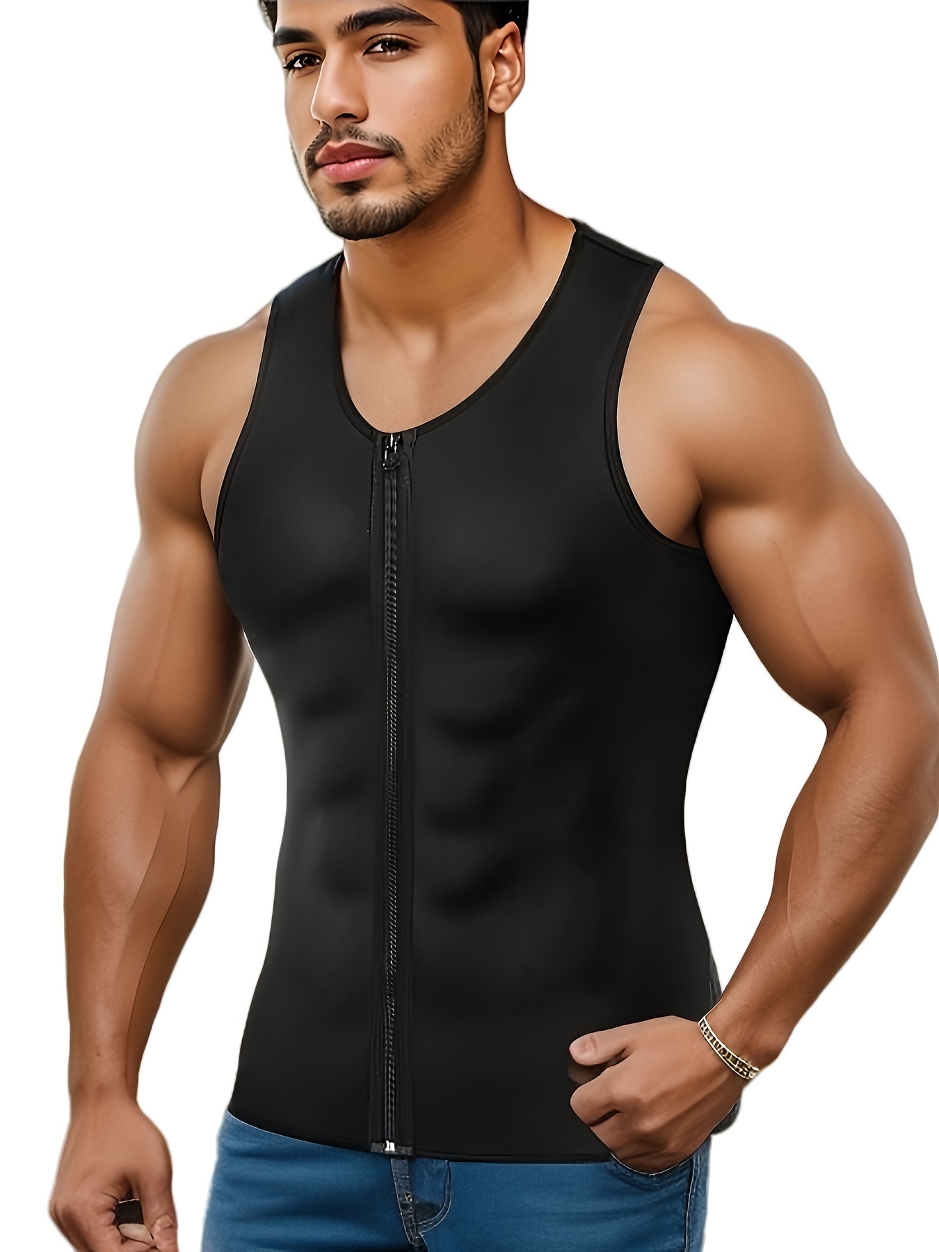 Men Body Shaper Elastic Sweat Sauna Waist Trainer Vest Zipper