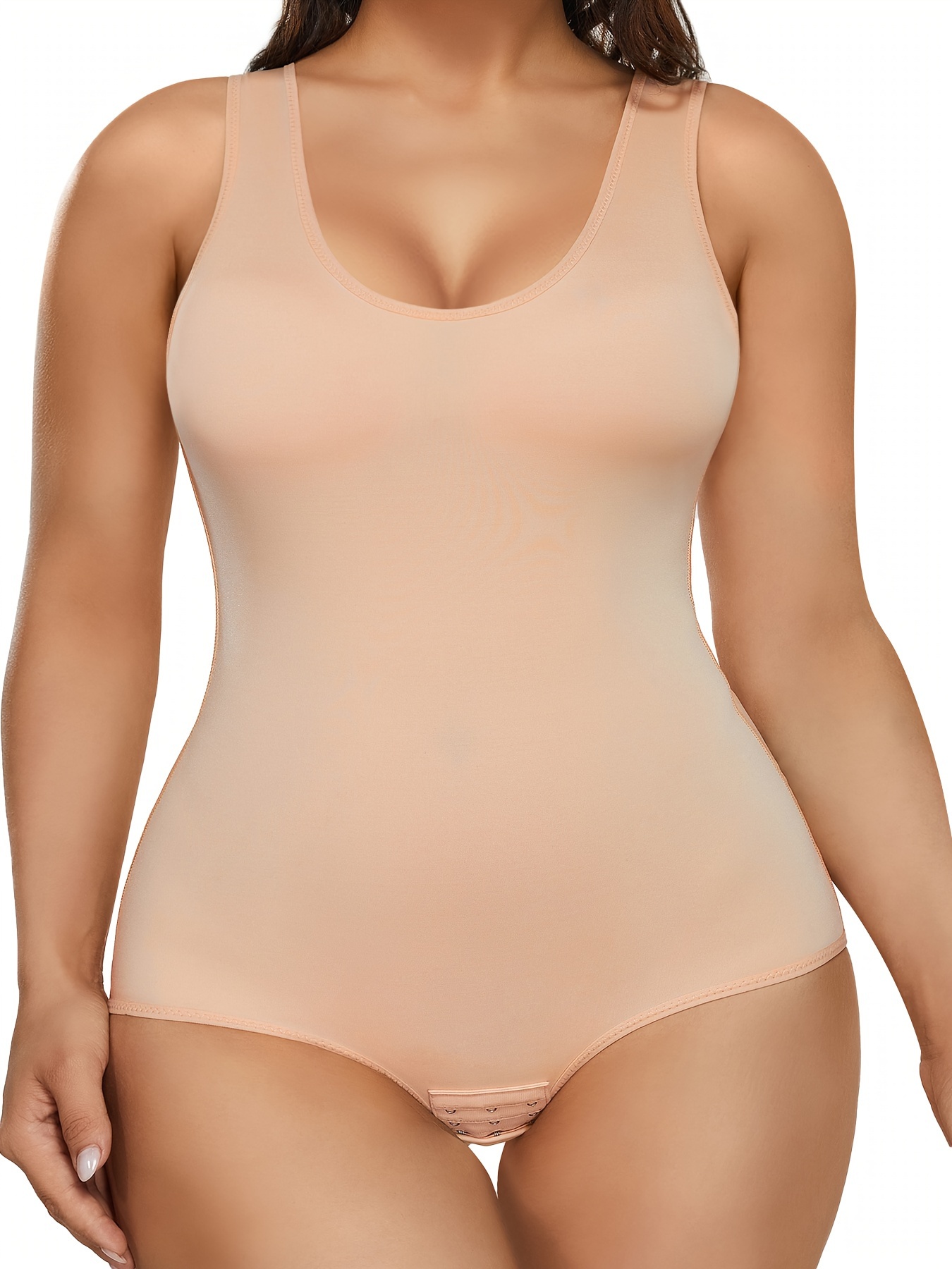 Plus Size Sexy Shapewear, Women's Plus Breathable Tummy Control Padded  Invisible Hook & Eye Crotch Design Underdress Shaping Bodysuit
