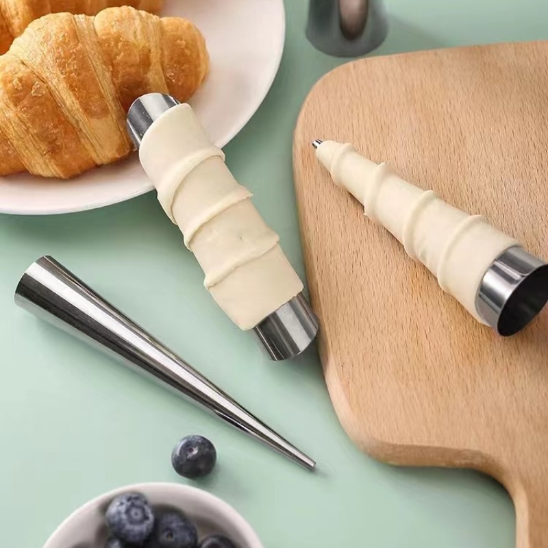 Choice Double Stainless Steel Croissant / Pastry Cutter with Wood Handles  for 7 3/4 x 7 Croissants