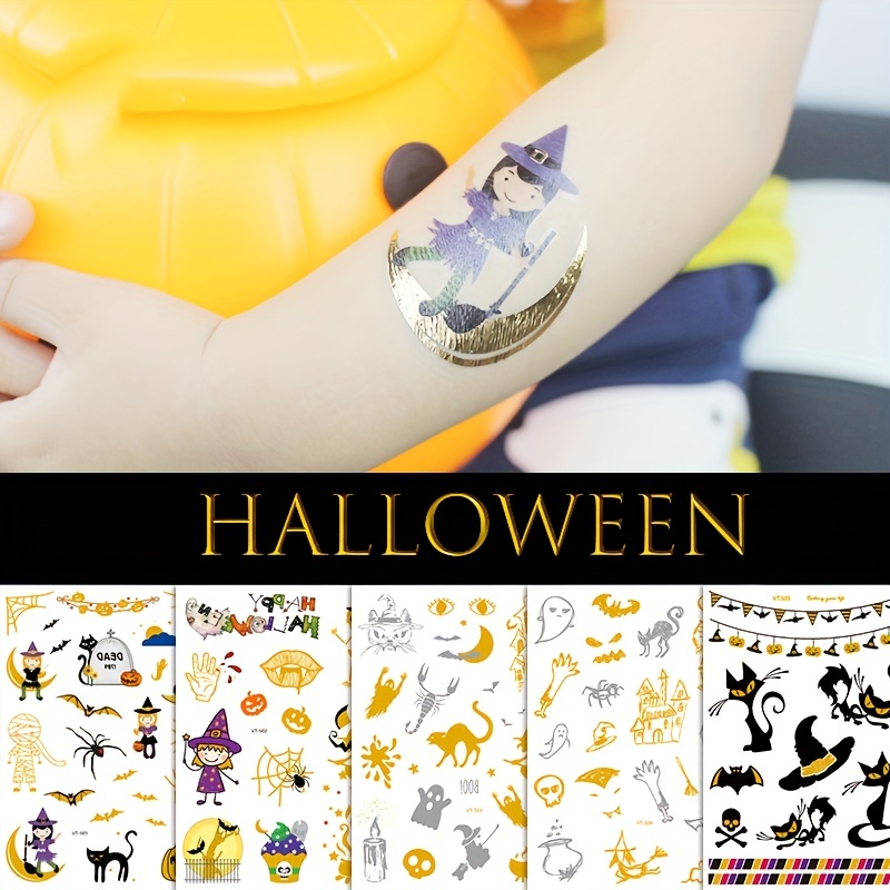Tatuajes temporales de Halloween para niños, calabaza, fantasma, bruja,  regalos de fiesta de Halloween para niños o niñas, 126 piezas de golosinas