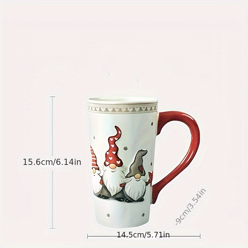 Christmas Tea Mug, Large Ceramic Coffee Mug, Gnome Doll Pattern