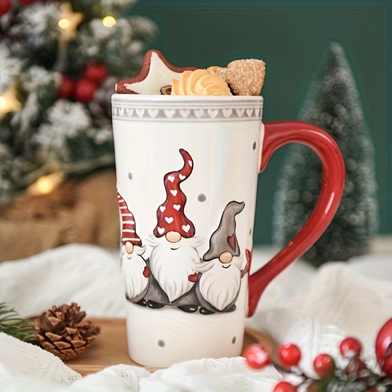 Christmas Tea Mug, Large Ceramic Coffee Mug, Gnome Doll Pattern